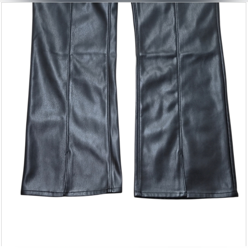 High Rise Faux Leather Bootcut Pants 31 Vent Slit Hem Modern Chic Night Out - Picture 10 of 16